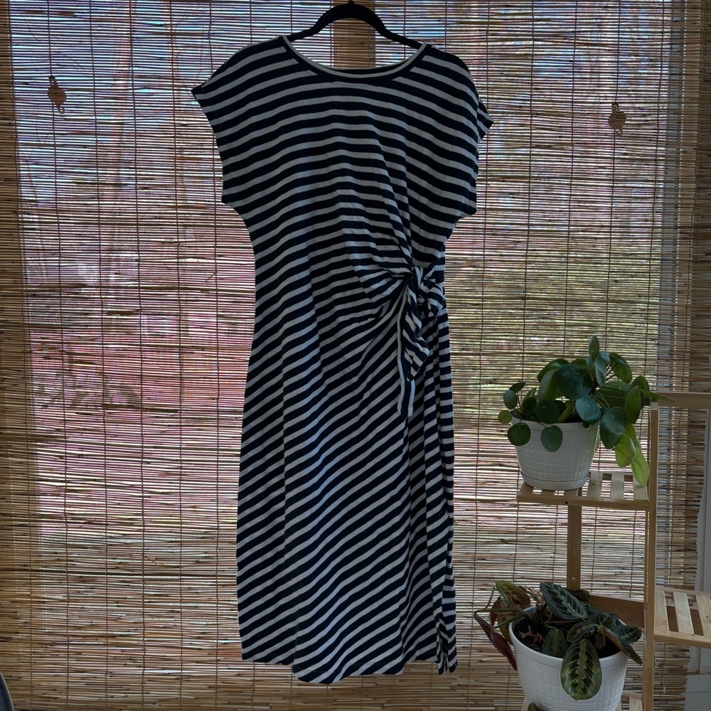 LOFT Blue and White Striped Midi Dress